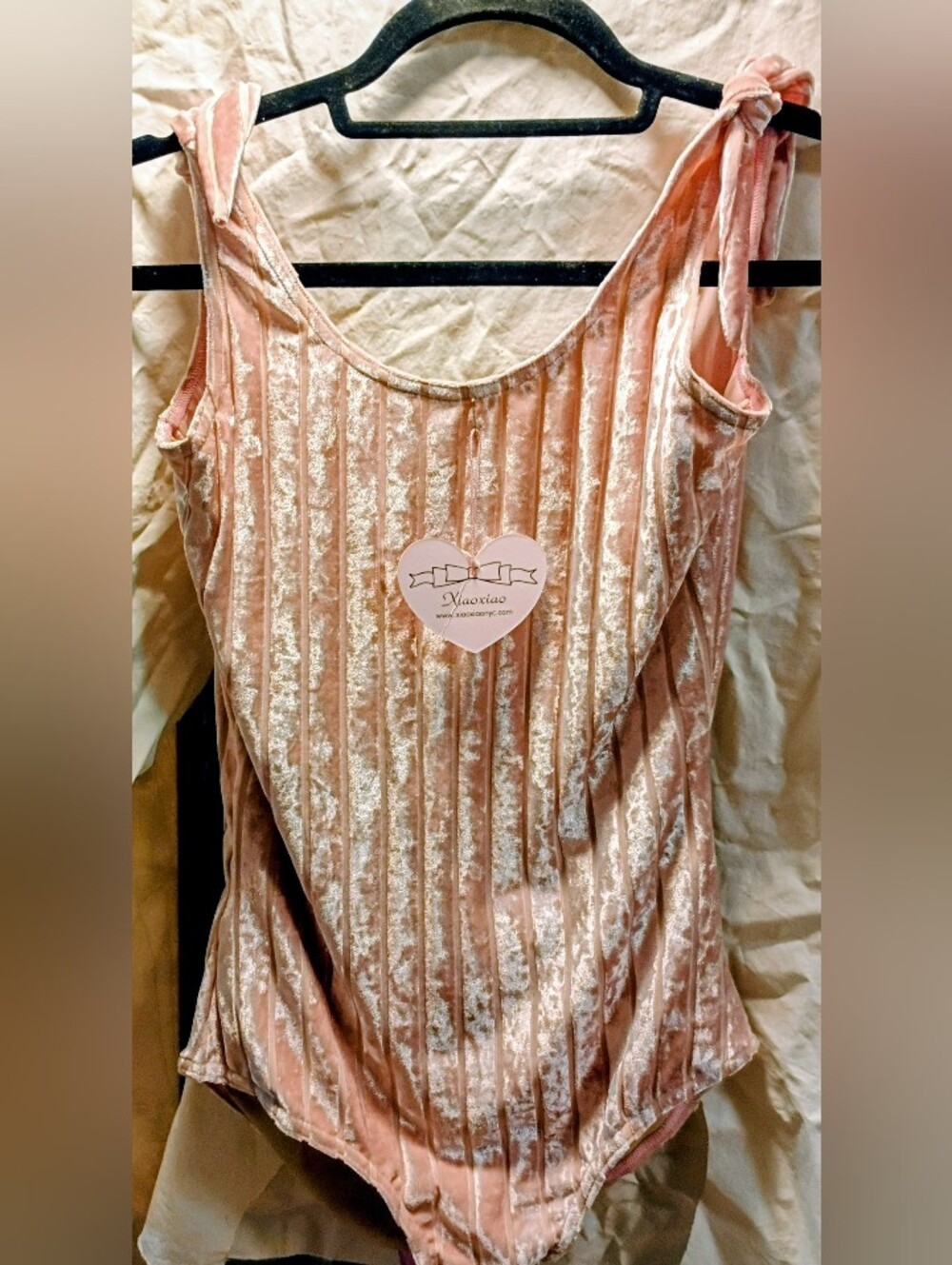 Xiaoxiao Velvet Tank Bodysuit in Blush Pink Medium
